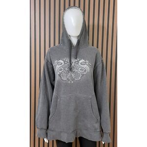 Phys.sci Men's L Gray Hoodie Cotton Pullover Dragon 90s Grunge Y2k Distressed